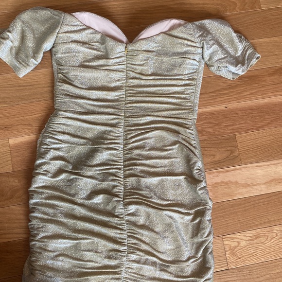 Portia & Scarlett Gold Off Shoulder Corset Ruched Mini Dress NWOT Dress sz 10 - Picture 5 of 7